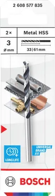 Immagine prodotto di Punta elicoidale in metallo HSS, 3 x 33 x 61 mm, codolo CYL, 2 pezzi