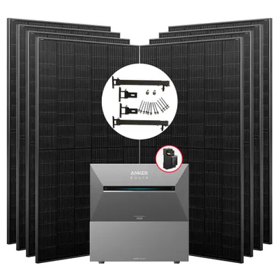 Produktbild von 3640W Balkonkraftwerke Anker Solarbank E2700 3 Pro mit smart meter und 1 BP2700 Erweiterungsbatterie mit Halterung für Flachdach