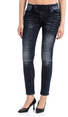 Produktbild von WD469 Damen Slim-Fit-Jeans mit auffälligen Ziernähten