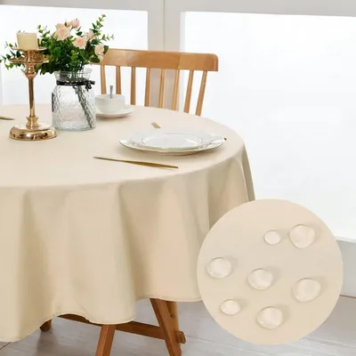 Produktbild von Tischdecke Rund 120cm Beige Fleckschutz Abwaschbar Polyester