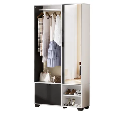 Obrázok produktu pre TWSOULŠatníková skriňa Šatníková skriňa so zrkadlom so siedmimi priehradkami, 100L x 33W x 190H cm
