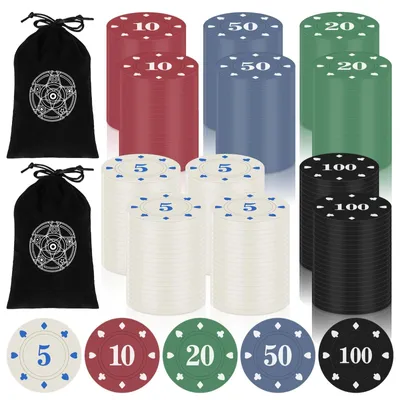 Immagine prodotto di Set di fiches da poker - 240 pezzi - Con valori numerici - Custodia in velluto nero - Blackjack