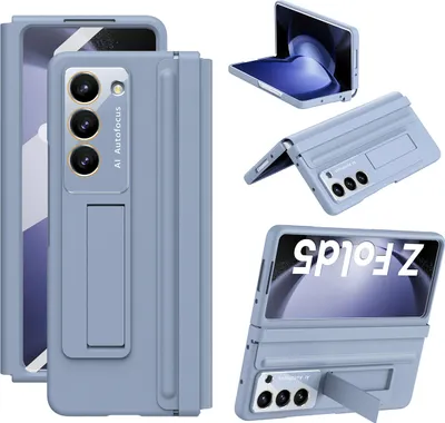 Produktbild von Schutzhülle für Samsung Galaxy Z Fold 5 Ledertaschen mit Lederscharnier, Displayschutz, Ständer Blau
