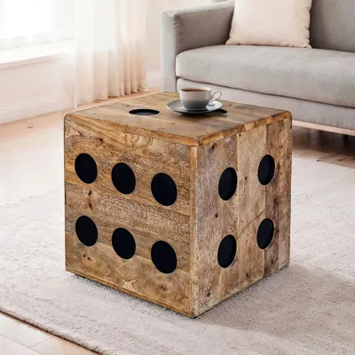 Obrázok produktu pre WOHNLING Kockový taburet Mango Masívne drevo 41x41x41 cm Kockový taburet a odkladací stolík v tvare kocky Drevená kocka Dekorácia a konferenčný stolík Robustný drevený taburet v rozmere XXL