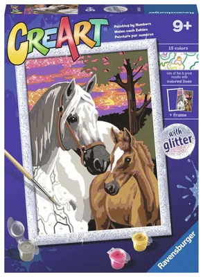 Produktbild von Ravensburger CreArt Malen nach Zahlen – Sonnenuntergang mit Pferden