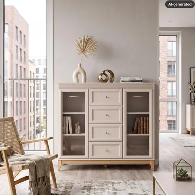 Produktbild von Kommode mit Glastüren ELLENSBURG - Kaschmir