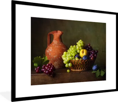 Produktbild von MuchoWow® Gerahmtes Poster Rustikal - Obst - Korb - Stilleben 80x60 cm - Poster mit Schwarzem Bilderrahmen Wandposter Rahmen Foto Bilder - Schlafzimmer-Dekorationen - Fotoposter