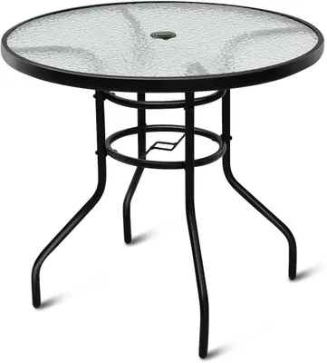 Immagine prodotto di Costway Costway Tavolo da giardino bistrot Tavolo laterale in vetro Tavolo da patio bistrot per interni ed esterni nero