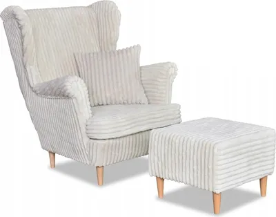 Produktbild von Family Meble Ohrensessel mit Hocker Rene Relaxsessel Skandinavisch Bequemer Cord Sessel Loungesessel Fernsehsessel Wohnzimmer Schlafzimmer (Estell 1)