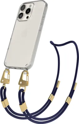 Produktbild von EAZY CASE Handykette für Apple iPhone 16 Pro, Transparente Silikonhülle mit Band, Clear Case, abnehmbar in Blau