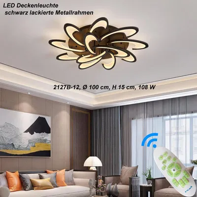 Produktbild von LED Deckenleuchte 2127Black-12 Ø 100 cm mit Fernbedienung Lichtfarbe/ Helligkeit einstellbar Acryl-Schirm schwarz lackierte Metallrahmen (2127-12Black)
