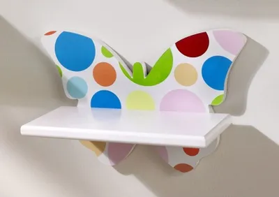 Produktbild von Landhaus Wandregal, Regal, Bücherregal, Schmetterling, bunt, Tilda, Dots