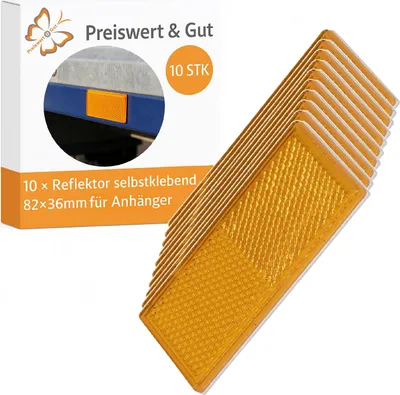 Produktbild von 10x Reflektor rechteckig selbstklebend 82x36mm Seitenreflektoren Anhänger Wohnmobile mit E4 als Rückstrahler