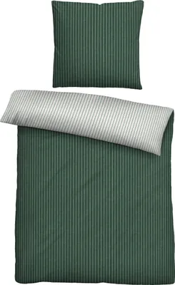Produktbild von biberna Melange-Flanell Bettwäsche 0840507 WEBSTREIFEN color: dunkelgrün, size: 1x 135x200 cm + 1x 80x80 cm