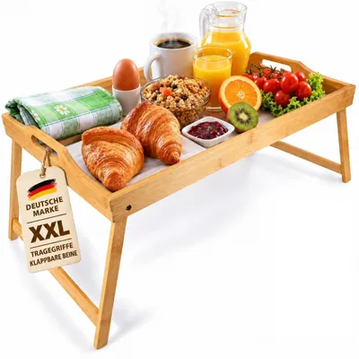 Productafbeelding van Dienblad bamboe - Inklapbare poten - 70 x 45 cm - Serveerblad voor op bed