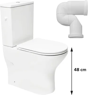 Produktbild von SAT Brevis Stand-WC Kombi-WC Toilette Set spülrandlos mit erhöhter Sitzfläche 48 cm WC-Sitz SoftClose inkl. Anschlussbogen, weiß