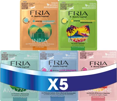 Produktbild von Fria K-Beauty Kit 5 Tuchmasken aus biologisch abbaubarem Gewebe