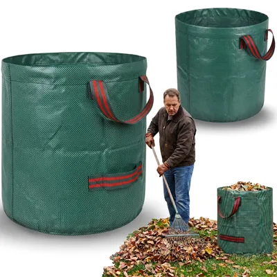 Produktbild von Runder Gartensack mit Griffen, Behälter für Laub und Gras, zusammenklappbar, 45 x 38 cm, 60 L