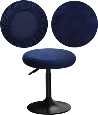 Productafbeelding van Ronde fluwelen stoelhoezen, elastisch, 30-40 cm, donkerblauw, geschikt voor barkrukken en tuinmeubels