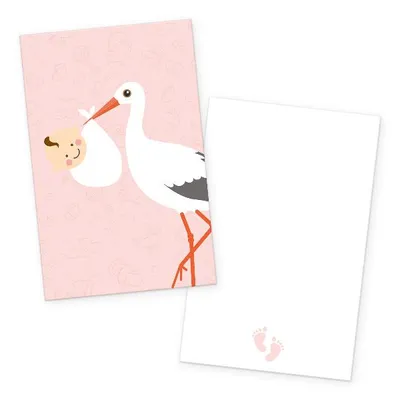 Produktbild von itenga 24x Kärtchen "Storch mit Baby" rosa pastell in Visitenkartengröße