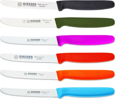 Produktbild von 6er Set bunt Giesser Messer Tomatenmesser Brötchenmesser Allzweckmesser 11cm Welle - 8365 wsp 11-6 s-ol-pi-r-or-hb