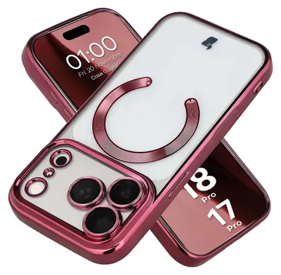 Produktbild von Handyhülle mit Kameraschutz und Magnetring für iPhone 18 Pro / 17 Pro, Bizon Case GuardO, Burgunderrot