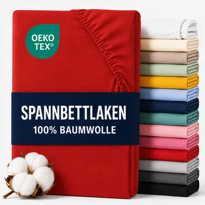 Produktbild von Komfortec Jersey Spannbettlaken 140x200 cm, 100% Baumwolle, Rot, KI-generiertes Bild