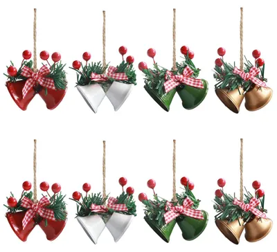 8 Weihnachtsglocken aus Metall, 4 Farben, 3,8x7 cm