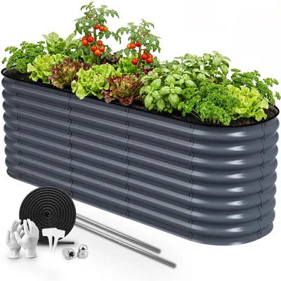 Produktbild von HOFGARTEN 200x60x64 cm Metall Hochbeet für den Garten, offener Boden, rostfrei & wetterfest (Grau)