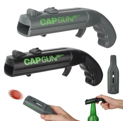 Cap Gun Flaschenöffner Pistole, 2 Stück, Schwarz + Grau