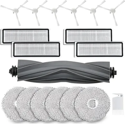 Produktbild von Set mit 18 Zubehörteilen für Dreame L10s / L10 Ultra / L10 Prime Saugroboter, bestehend aus 1 Hauptbürste, 6 Reinigungstüchern, 4 Filtern, 6 Seitenbürsten und 1 Reinigungsbürste.
