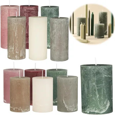 Produktbild von LS-LebenStil Exklusive Stumpenkerzen 10x6,8cm Ribe Rustik Grün Moosgrün - EU - Unparfümiert - 64 Std Brenndauer - Ohne Duft Blockkerzen Kerzen