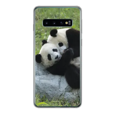 Produktbild von MuchoWow® Handyhülle Schutzhülle Hülle für Samsung Galaxy S10 Pandas - Gras - Stein Silikon Softcase Handy Hülle - Handytasche