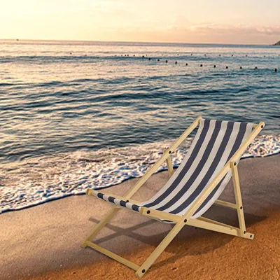 Produktbild von Liegestuhl Relaxliege Sonnenstuhl 120kg Chair Liege Gemühtlicher Klappbar Holz Blau weiß
