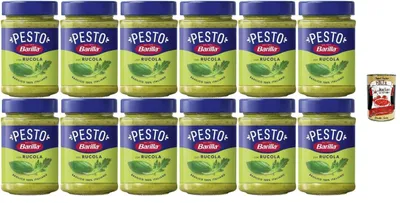 Produktbild von Barilla Pesto con Rucola, Italienische Basilikum-Pesto-Sauce, 190g, 12er Pack, +Italian Gourmet polpa 400g