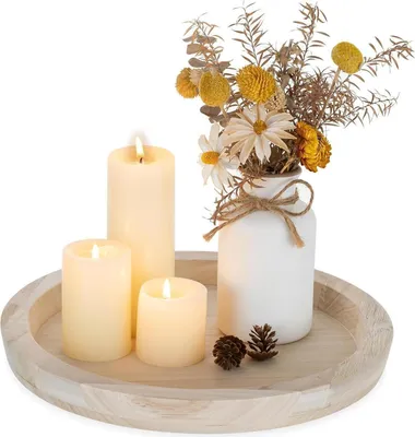Zdjęcie produktu dla Drewniana taca na świece Deco 28,5 cm Rustykalny trzon Dekoracja stołu Salon w wiejskim domu