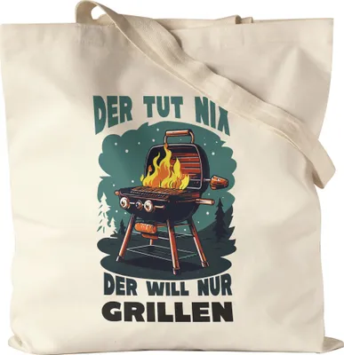 Produktbild von Der tut Nix der will nur Grillen Jutebeutel Papa Vater Opa BBQ Geschenk Grillmeister