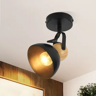 Zdjęcie produktu dla ZMH reflektor sufitowy vintage czarna lampa sufitowa 1 płomień retro reflektor sufitowy E27 lampa korytarzowa obrotowa 350° reflektor ścienny metalowa industrialna lampa sufitowa do przedpokoju kuchnia wejście salon sypialnia