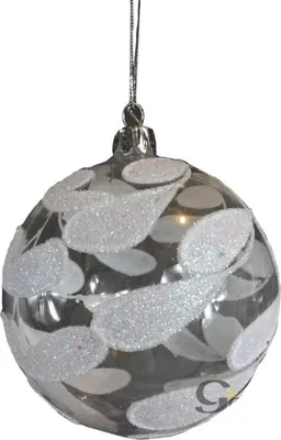Imagen del producto de Adorno navideño de cristal transparente con decoración blanca en forma de hojas