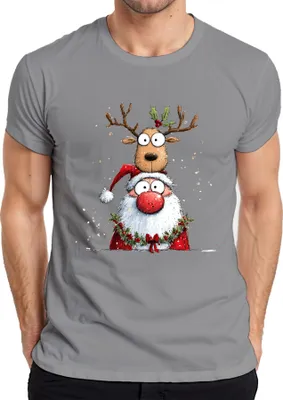 Obrázok produktu pre Father Christmas Reindeer Cartoon Funny Christmas Gift Detské pánske tričko, sivé, M