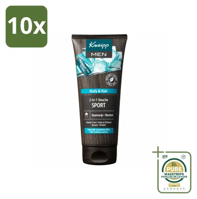 Obrázek produktu pro 10 kusů sprchového gelu a šamponu 2 v 1 Kneipp Men Sport – 200 ml – balení