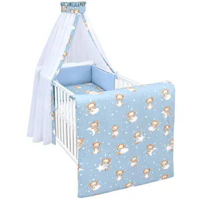 Produktbild von Baby Delux Baby Bettwäsche Bettset 4-tlg Bettausstattung Nestchen Himmel Waffelpique Sternenbär Blau