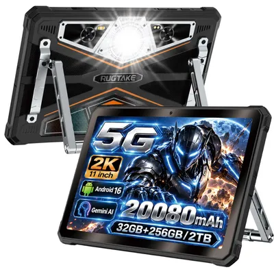 Produktbild von RUGTAKE T5 Pro Outdoor Tablet 5G Android 16 - 32GB+256GB - 20080mAh 11" 120Hz 2K 64MP+20MP Nachtsicht Rugged Tablet Gemini AI/Widevine L1, Orange