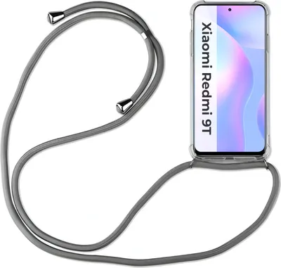 Produktbild von Xiaomi Hülle mit Band Schutzhülle Handykette Silikon Handy Tasche mit Schnur Neu Xiaomi Redmi 9T Grau