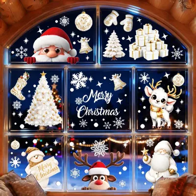 Produktbild von 9 Stück Weihnachtsdeko Fensterbilder, selbstklebend für die Weihnachtszeit