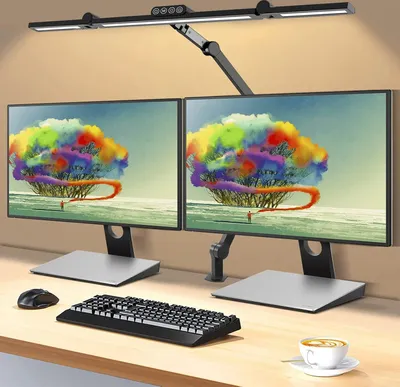 Produktbild von LED Schreibtischlampe Dimmbar, 24W Faltbar Schreibtisch Lampe Klemmbar Homeoffice Monitor Lampe Desk Lamp Bürolampe mit Automatische Dimmung, 5 Farbtemperaturen und Helligkeitsstufen Schwarz []