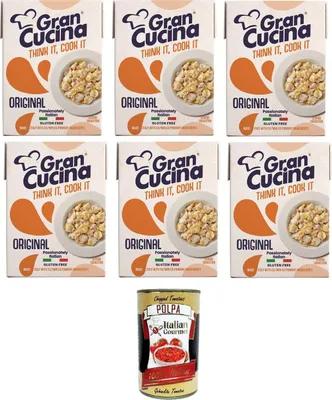 Produktbild von 6x Gran Cucina Crema per Cucinare,Creme auf Pflanzlicher Basis,Sauce zum Kochen Ohne Palmöl,Glutenfrei 200g + Italian Gourmet Polpa di Pomodoro 400g Dose