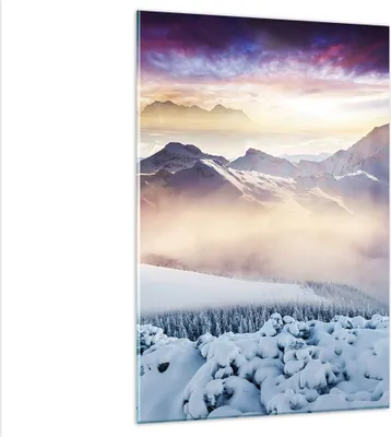 Produktbild von Bilder auf glas - Einteilig - Berge Schnee Winter - 80x120cm - Glasbilder - Wandbilder - Bilder - zum Aufhängen bereit - Wanddekoration aus Glas - Glas Bilder - Wandbild auf Glas - GPA80x120-3596