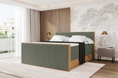 Produktbild von ALTDECOR BOXSPRINGBETT mit 2xBettkasten und Lattenrost, Topper, Boxbett, Polsterbett mit Bettkasten mit Stauraum und Kopfteil mit Matratze H3/H4 - LOLLI9-Z-KING 200x200 Olivgrün