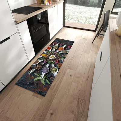 Produktbild von Küchenteppich 60x180cm rutschfest & abwischbar PVC Läufer - Kräuter und Gewürze